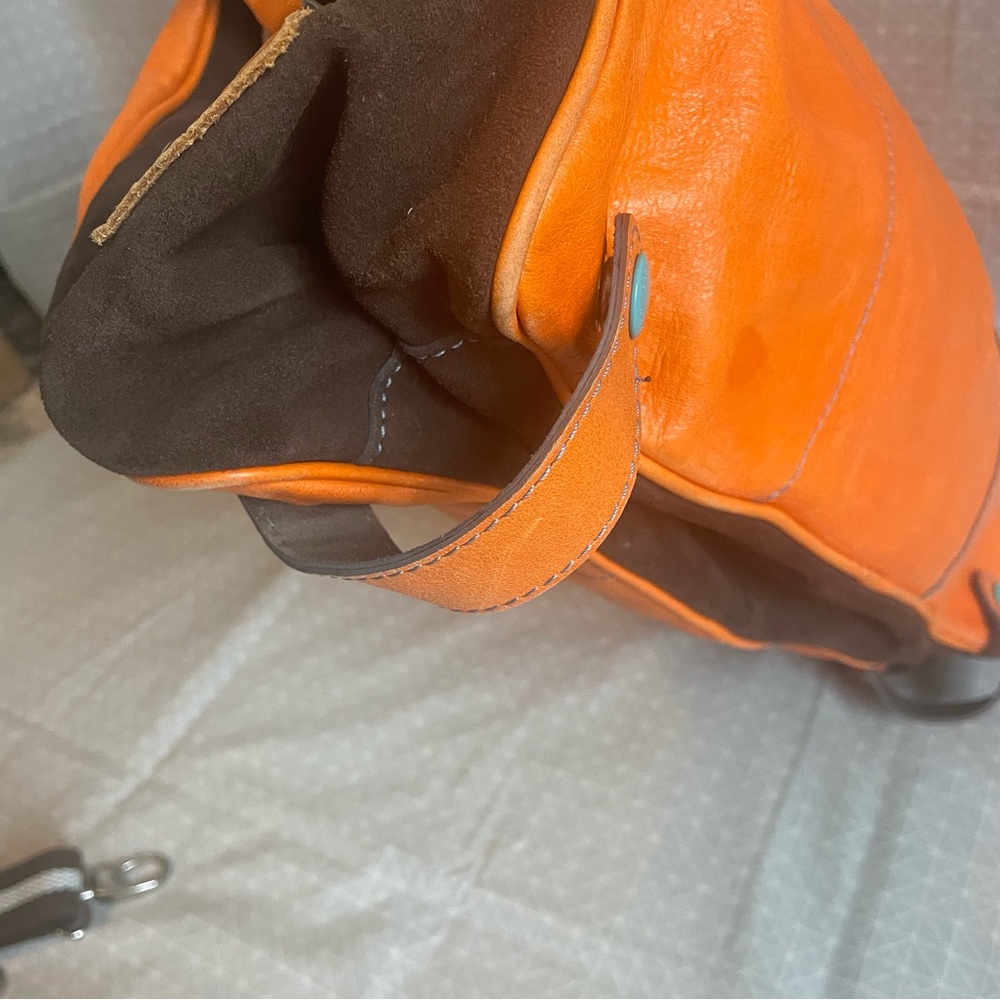 GABS Italian Leather Convertible Tote Orange Teal - Picture 7 of 14